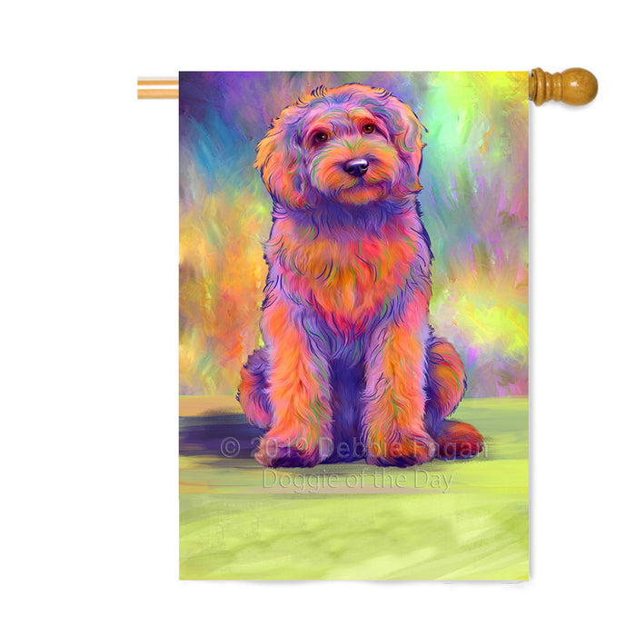 Personalized Paradise Wave Goldendoodle Dog Custom House Flag FLG-DOTD-A60095
