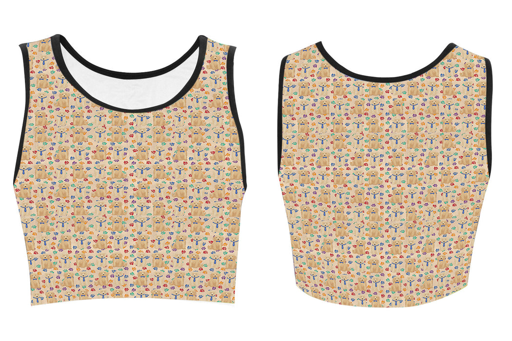 Rainbow Paw Print Goldendoodle Dogs Blue Women's Crop Top