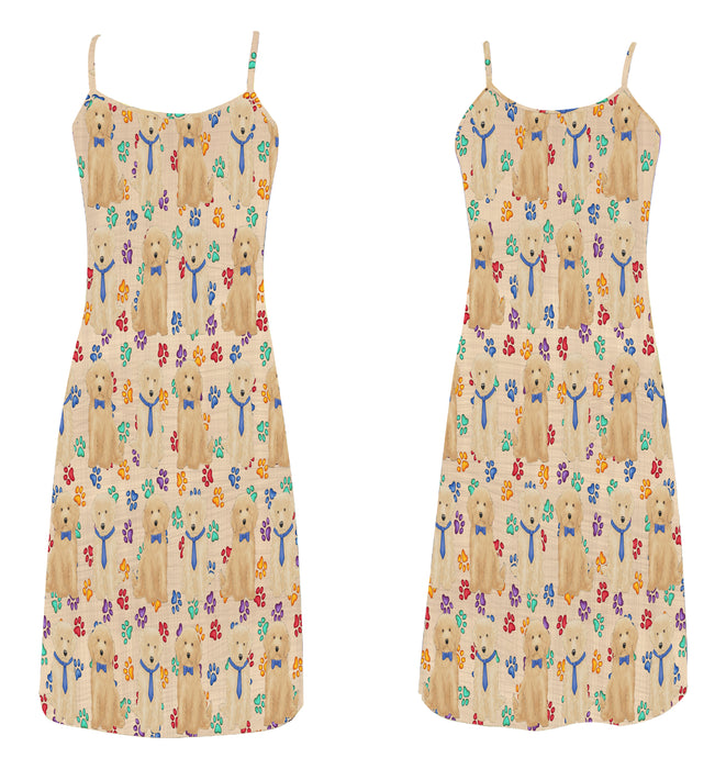 Rainbow Paw Print Goldendoodle Dogs Blue Alcestis Slip Dress