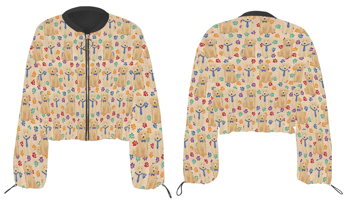 Rainbow Paw Print Goldendoodle Dogs Cropped Chiffon Women's Jacket WH50547