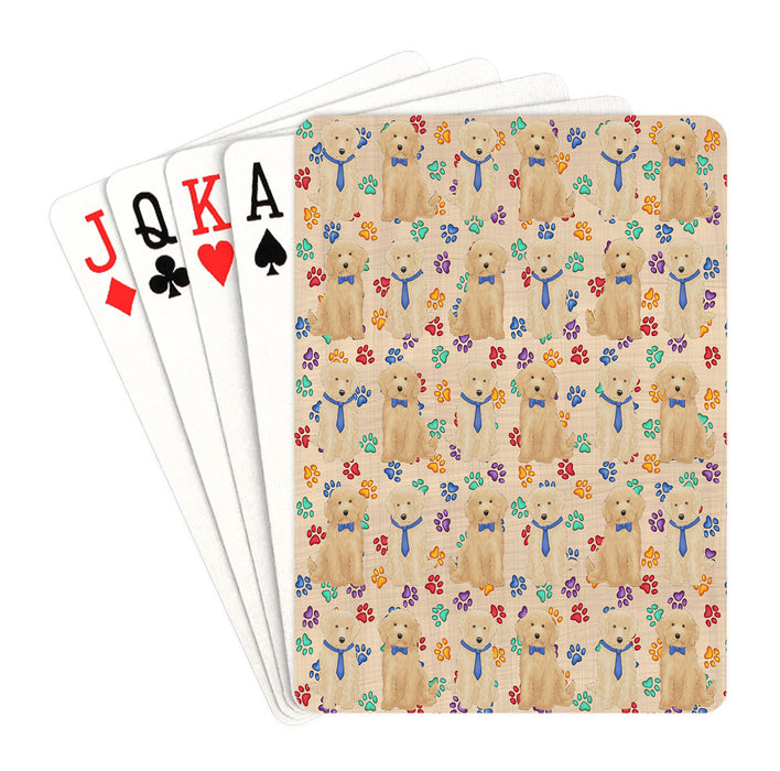 Rainbow Paw Print Goldendoodle Dogs Blue Playing Card Decks