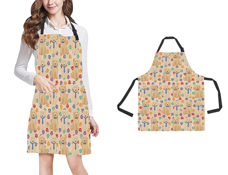Rainbow Paw Print Goldendoodle Dogs Blue All Over Print Adjustable Apron