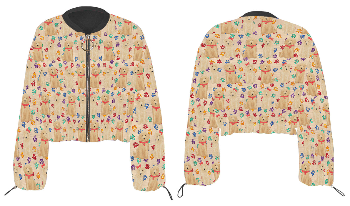 Rainbow Paw Print Goldendoodle Dogs Cropped Chiffon Women's Jacket WH50548