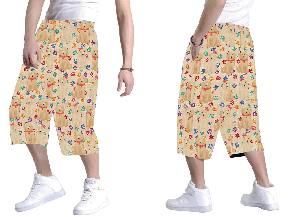 Rainbow Paw Print Goldendoodle Dogs Red All Over Print Men's Baggy Shorts