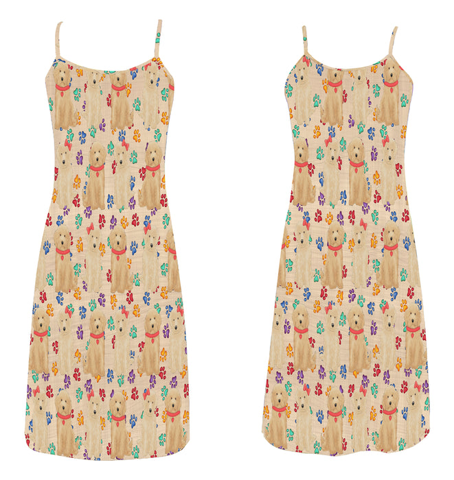 Rainbow Paw Print Goldendoodle Dogs Red Alcestis Slip Dress