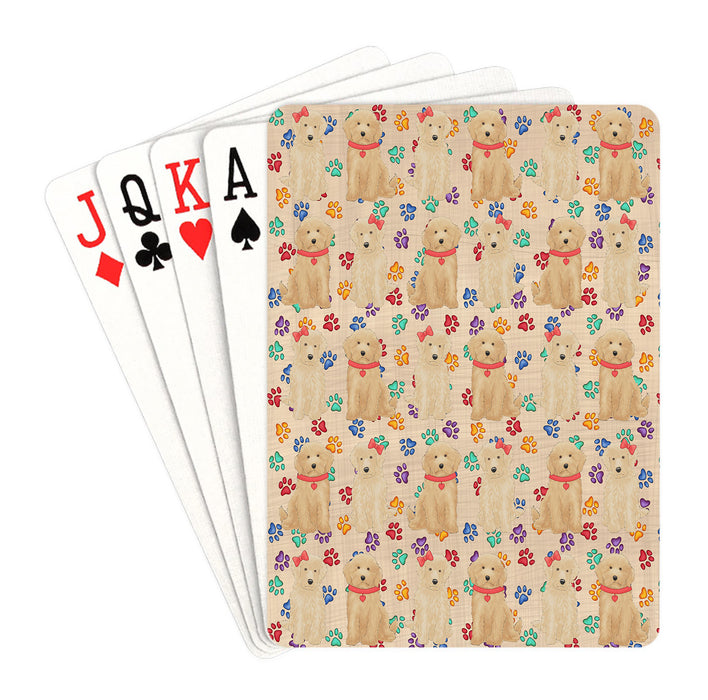Rainbow Paw Print Goldendoodle Dogs Red Playing Card Decks