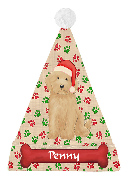 Pet Name Personalized Christmas Paw Print Goldendoodle Dogs Santa Hat