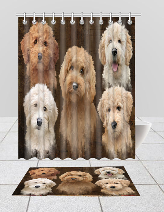 Rustic Goldendoodle Dogs  Bath Mat and Shower Curtain Combo