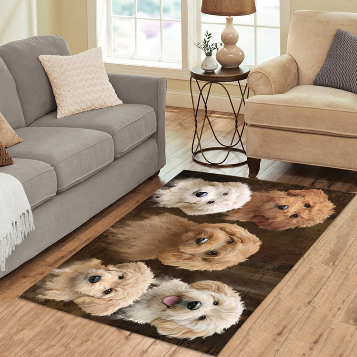 Rustic Goldendoodle Dogs Area Rug