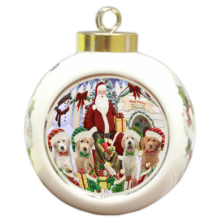 Christmas Dog House Goldendoodles Dog Round Ball Christmas Ornament RBPOR52602
