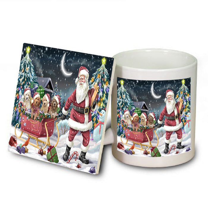 Santa Sled Dogs Christmas Happy Holidays Goldendoodles Dog Mug and Coaster Set MUC51711