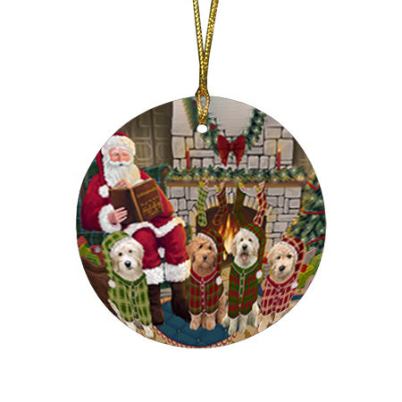 Christmas Cozy Holiday Tails Goldendoodles Dog Round Flat Christmas Ornament RFPOR55483