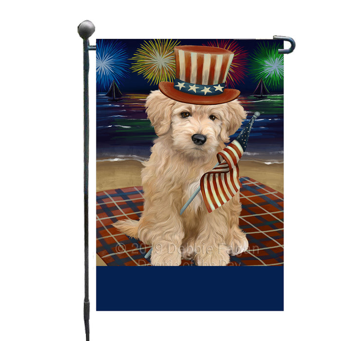 Personalized 4th of July Firework Goldendoodle Dog Custom Garden Flags GFLG-DOTD-A57925