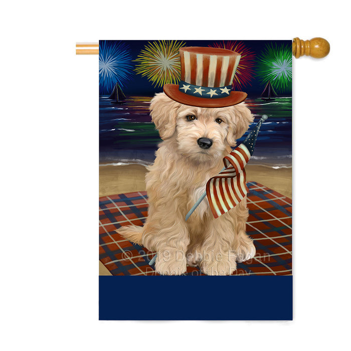 Personalized 4th of July Firework Goldendoodle Dog Custom House Flag FLG-DOTD-A57981
