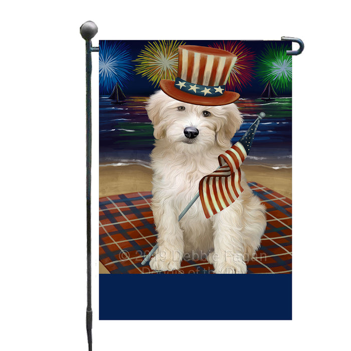 Personalized 4th of July Firework Goldendoodle Dog Custom Garden Flags GFLG-DOTD-A57926