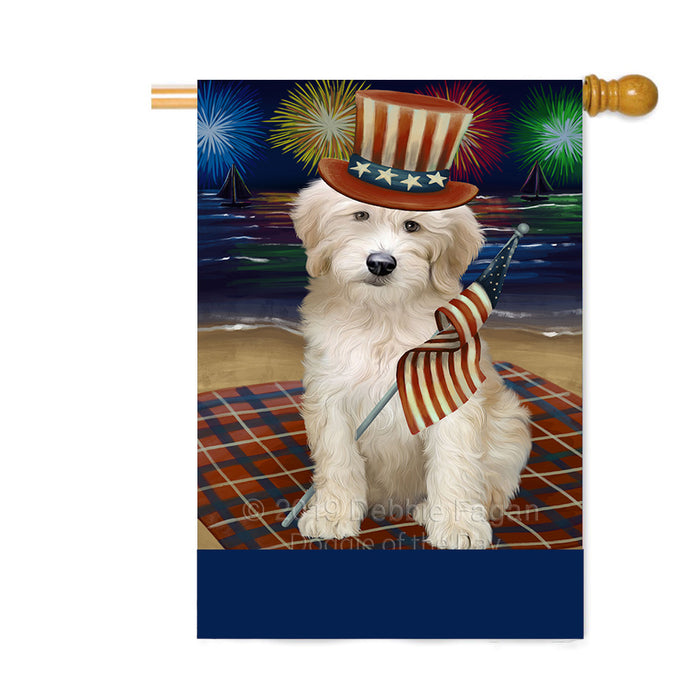 Personalized 4th of July Firework Goldendoodle Dog Custom House Flag FLG-DOTD-A57982