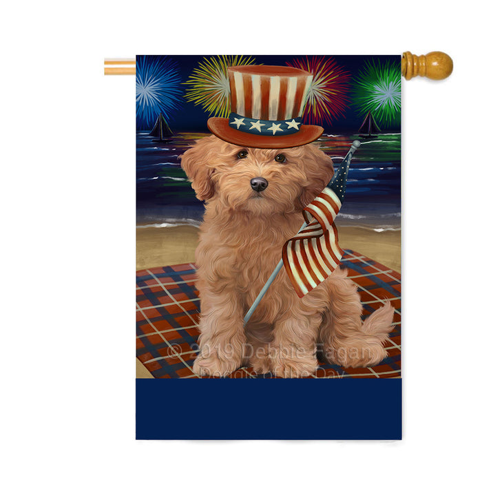 Personalized 4th of July Firework Goldendoodle Dog Custom House Flag FLG-DOTD-A57983
