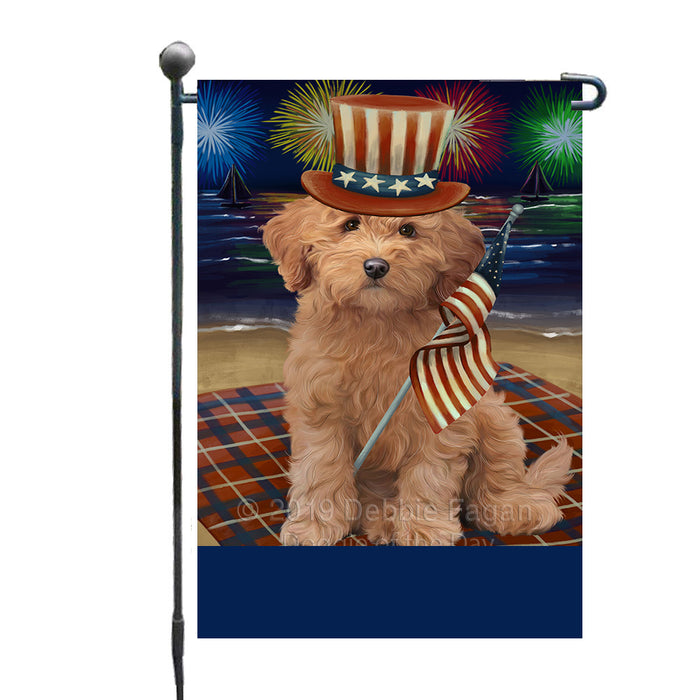 Personalized 4th of July Firework Goldendoodle Dog Custom Garden Flags GFLG-DOTD-A57927