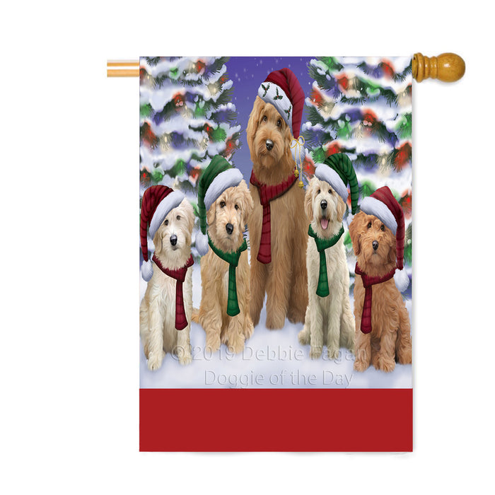 Personalized Christmas Happy Holidays Goldendoodle Dogs Family Portraits Custom House Flag FLG-DOTD-A59176