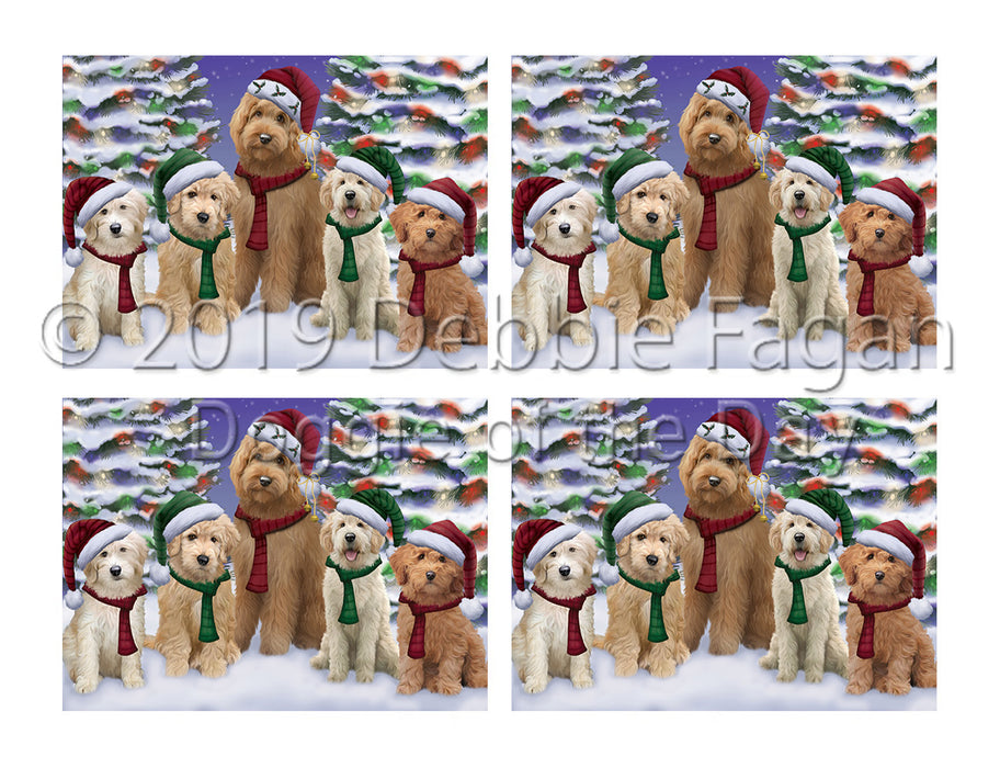 Goldendoodle Dogs Christmas Family Portrait in Holiday Scenic Background Placemat