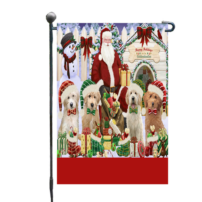 Personalized Happy Holidays Christmas Goldendoodle Dogs House Gathering Custom Garden Flags GFLG-DOTD-A58527