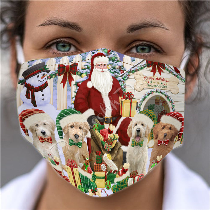 Happy Holidays Christmas Goldendoodle Dogs House Gathering Face Mask FM48251