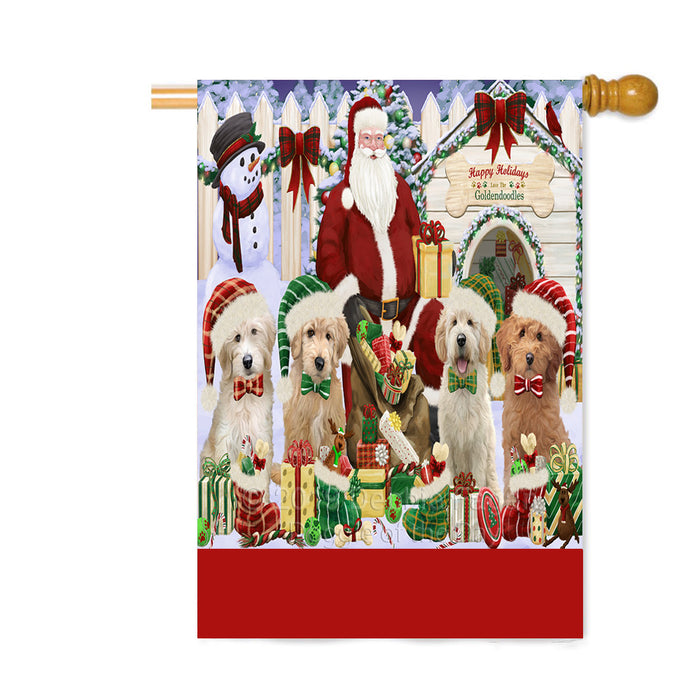 Personalized Happy Holidays Christmas Goldendoodle Dogs House Gathering Custom House Flag FLG-DOTD-A58583