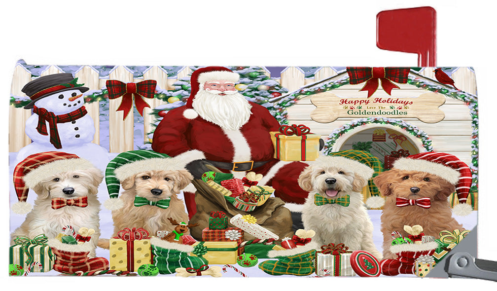 Happy Holidays Christmas Goldendoodle Dogs House Gathering 6.5 x 19 Inches Magnetic Mailbox Cover Post Box Cover Wraps Garden Yard Décor MBC48816