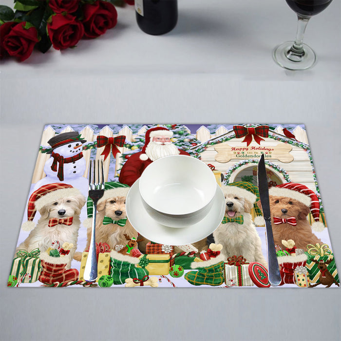 Happy Holidays Christmas Goldendoodle Dogs House Gathering Placemat