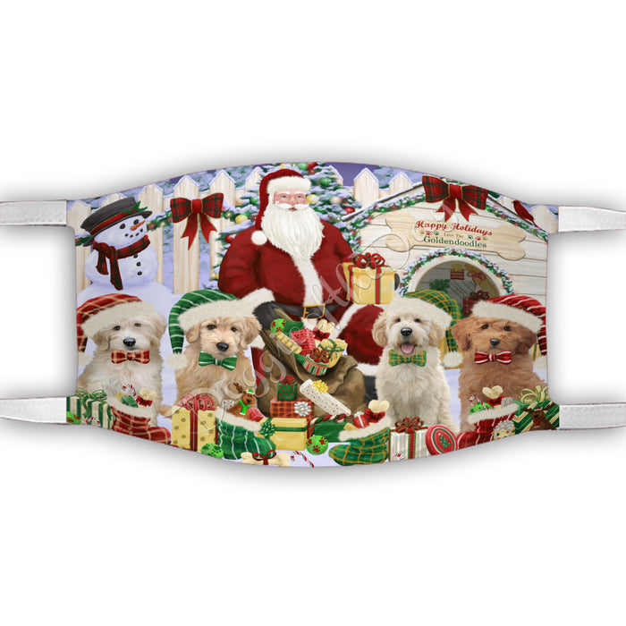 Happy Holidays Christmas Goldendoodle Dogs House Gathering Face Mask FM48251