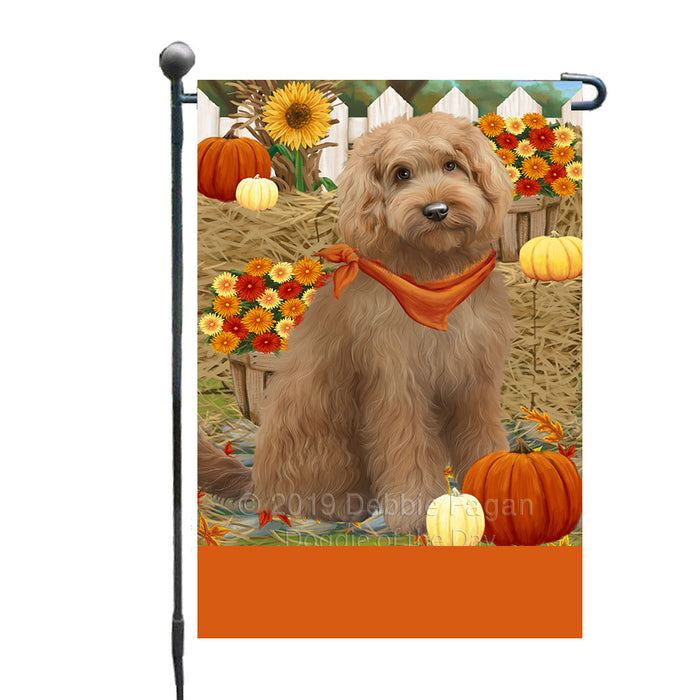 Personalized Fall Autumn Greeting Goldendoodle Dog with Pumpkins Custom Garden Flags GFLG-DOTD-A61924