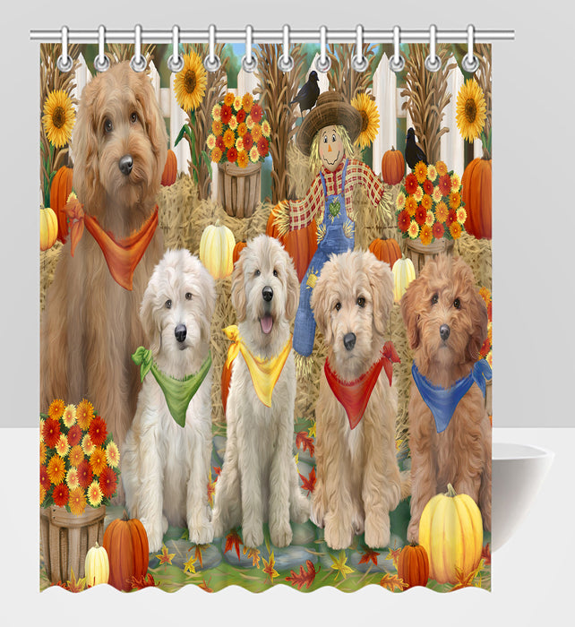 Fall Festive Harvest Time Gathering Goldendoodle Dogs Shower Curtain