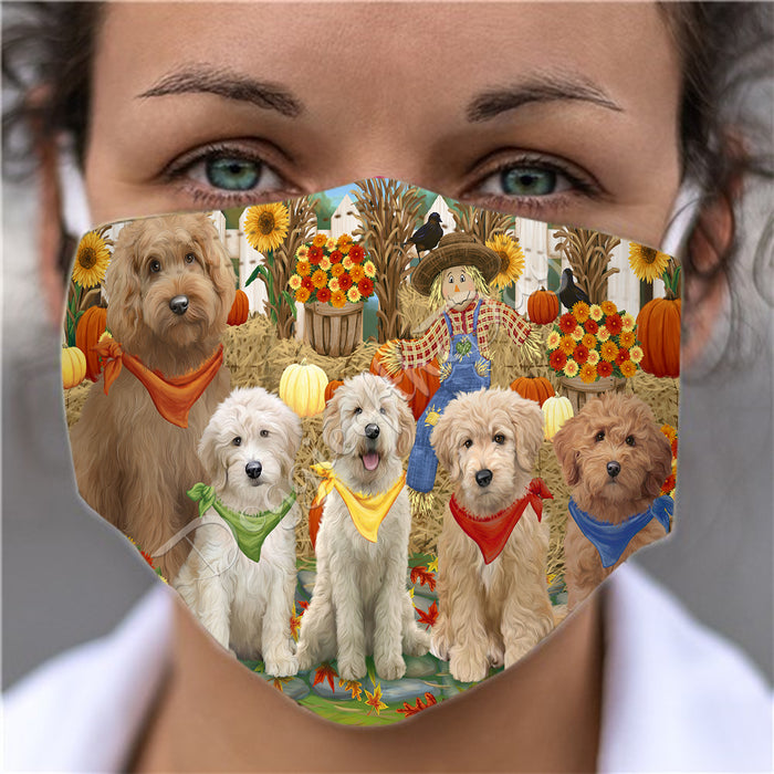Fall Festive Harvest Time Gathering  Goldendoodle Dogs Face Mask FM48540