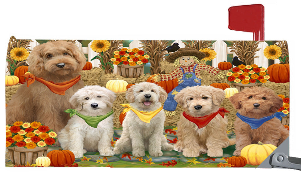 Fall Festive Harvest Time Gathering Goldendoodle Dogs 6.5 x 19 Inches Magnetic Mailbox Cover Post Box Cover Wraps Garden Yard Décor MBC49086
