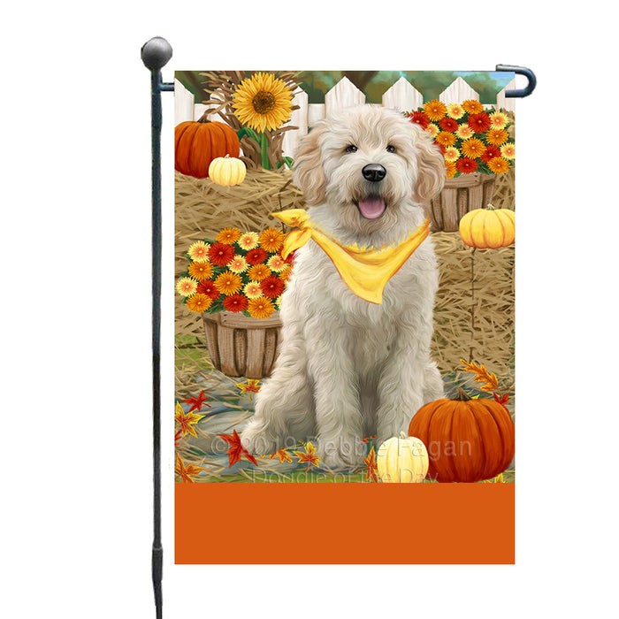 Personalized Fall Autumn Greeting Goldendoodle Dog with Pumpkins Custom Garden Flags GFLG-DOTD-A61927