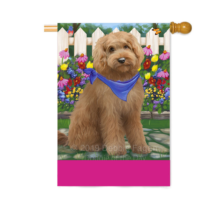 Personalized Spring Floral Goldendoodle Dog Custom House Flag FLG-DOTD-A62922