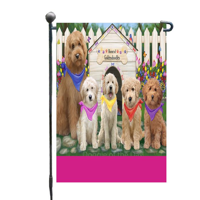 Personalized Spring Dog House Goldendoodle Dogs Custom Garden Flags GFLG-DOTD-A62867