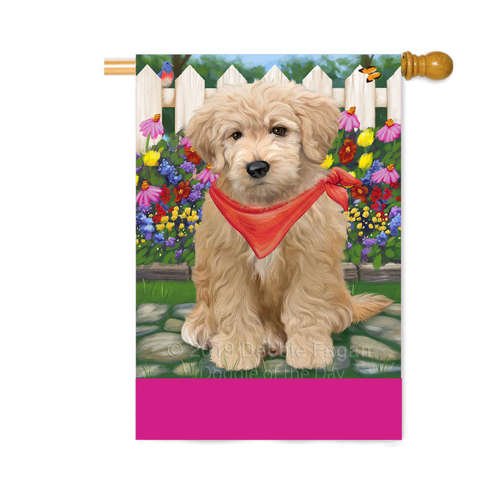 Personalized Spring Floral Goldendoodle Dog Custom House Flag FLG-DOTD-A62924