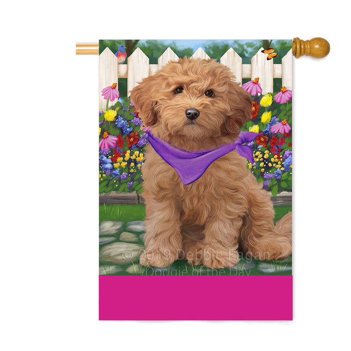 Personalized Spring Floral Goldendoodle Dog Custom House Flag FLG-DOTD-A62925