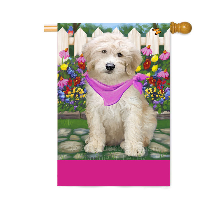 Personalized Spring Floral Goldendoodle Dog Custom House Flag FLG-DOTD-A62926