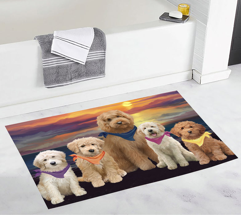 Family Sunset Portrait Goldendoodle Dogs Bath Mat