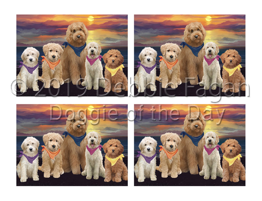 Family Sunset Portrait Goldendoodle Dogs Placemat