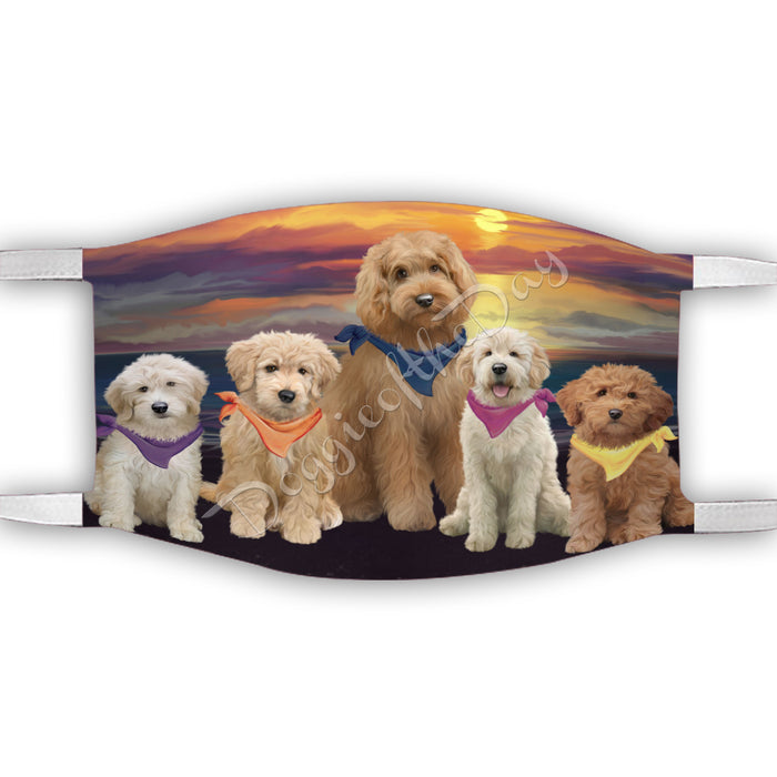 Family Sunset Goldendoodle Dogs Face Mask FM49206