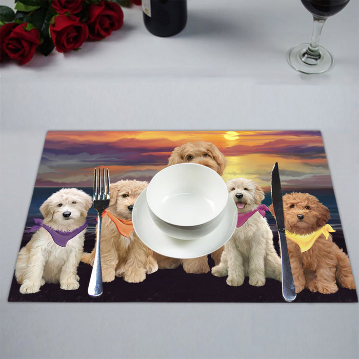 Family Sunset Portrait Goldendoodle Dogs Placemat