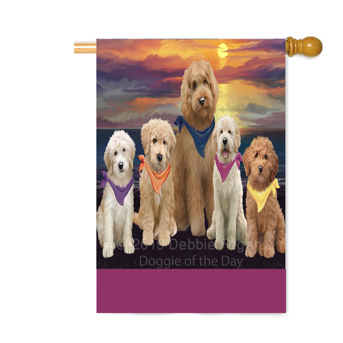 Personalized Family Sunset Portrait Goldendoodle Dogs Custom House Flag FLG-DOTD-A60658