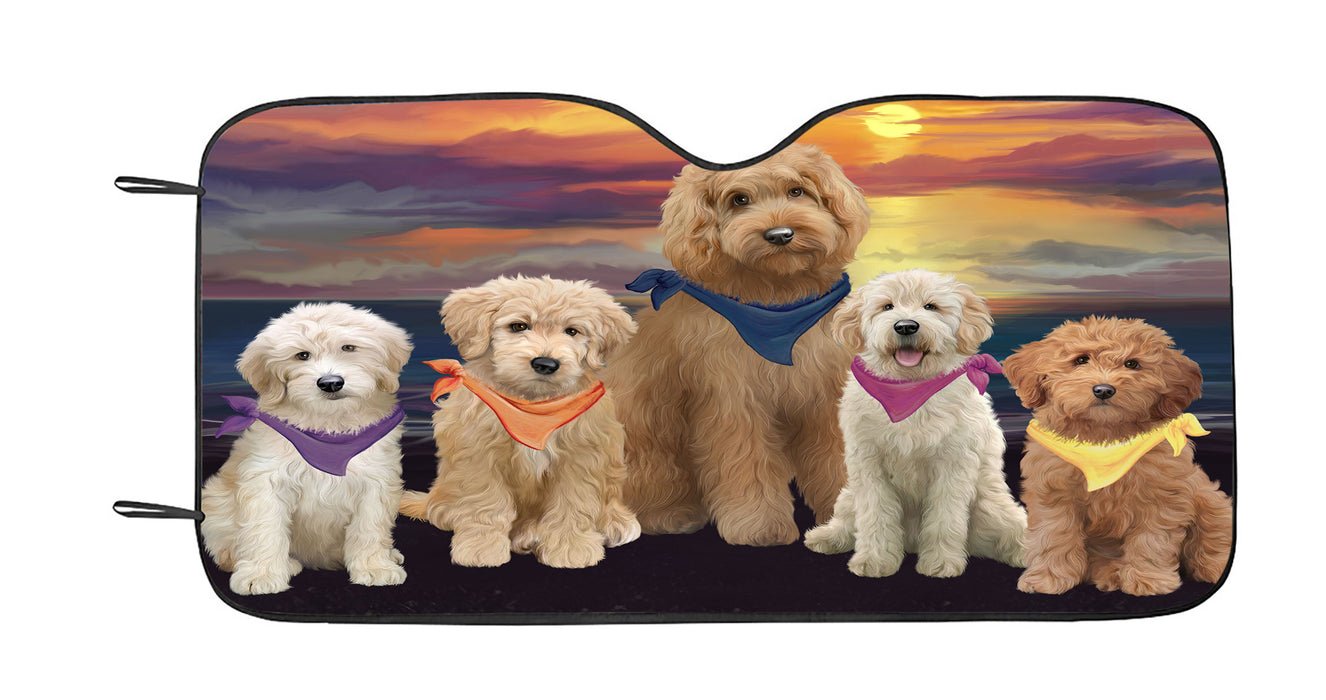 Family Sunset Portrait Goldendoodle Dogs Car Sun Shade