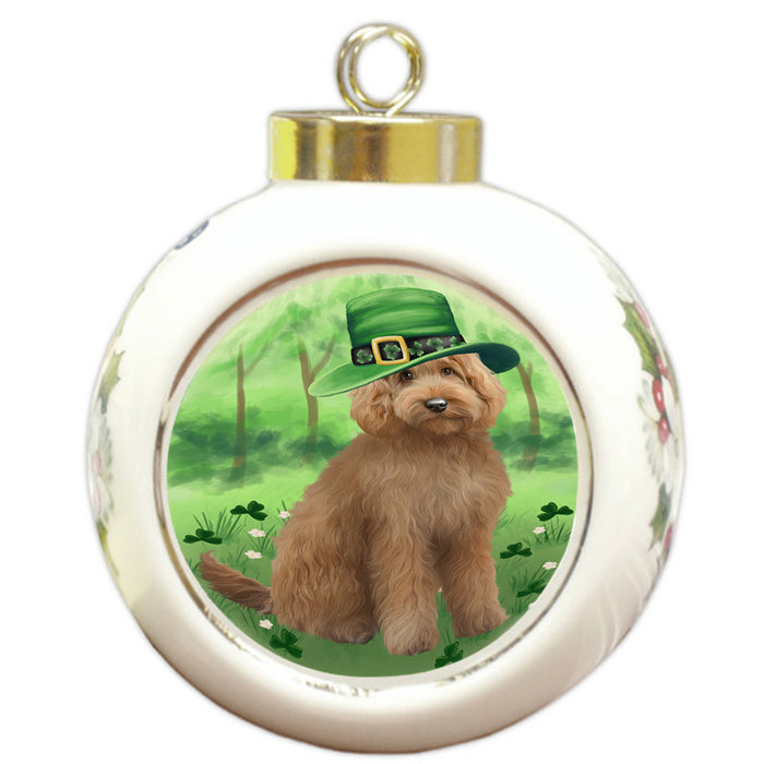 St. Patricks Day Irish Portrait Goldendoodle Dog Round Ball Christmas Ornament RBPOR58130