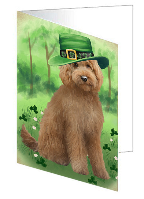 St. Patricks Day Irish Portrait Goldendoodle Dog Handmade Artwork Assorted Pets Greeting Cards and Note Cards with Envelopes for All Occasions and Holiday Seasons GCD76523