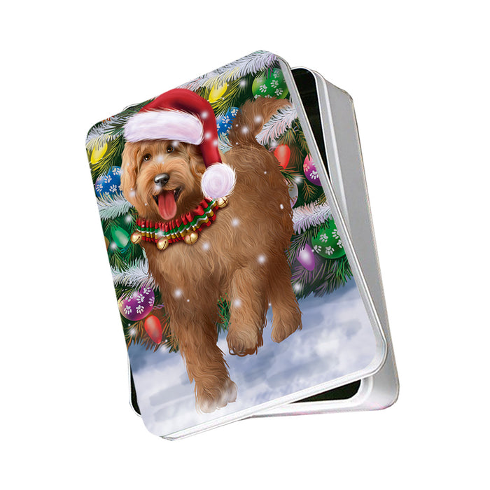Trotting in the Snow Goldendoodle Dog Photo Storage Tin PITN54524