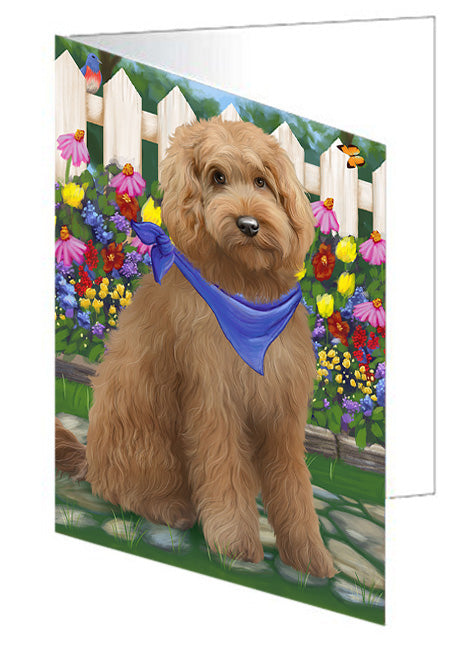 Spring Floral Goldendoodle Dog Handmade Artwork Assorted Pets Greeting Cards and Note Cards with Envelopes for All Occasions and Holiday Seasons GCD60794